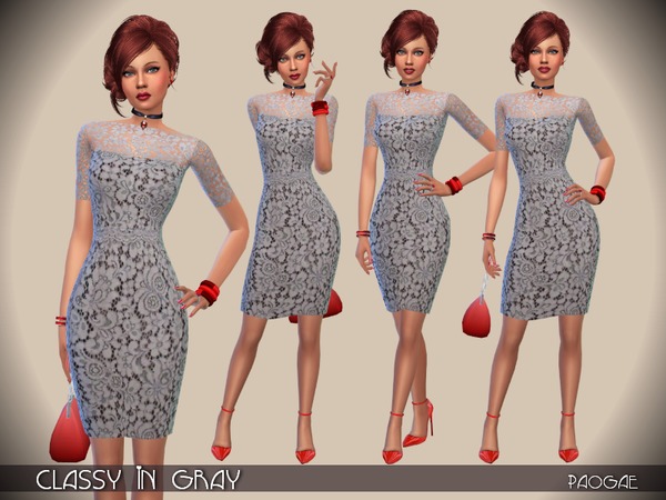 Sims 4 Classy in Gray dress by Paogae at TSR
