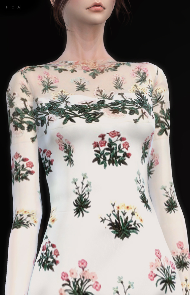 Sims 4 Flower hand embroidered dress at HOA