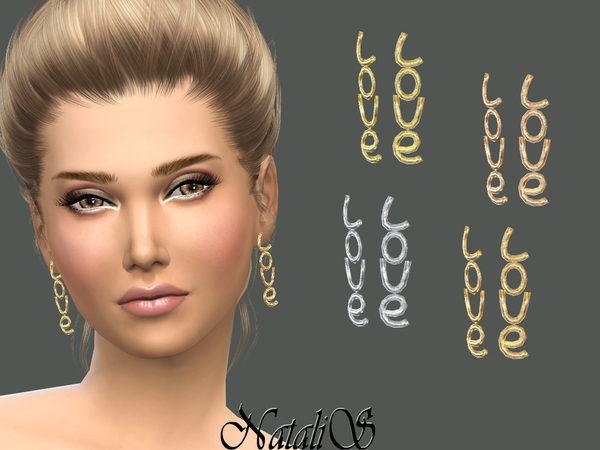 Sims 4 LOVE drop earrings by NataliS at TSR