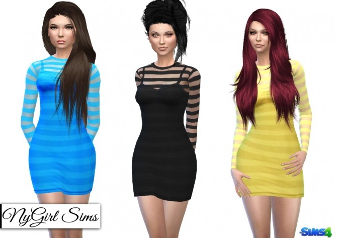 Sims 4 Long Sleeve Striped Mini Dress at NyGirl Sims