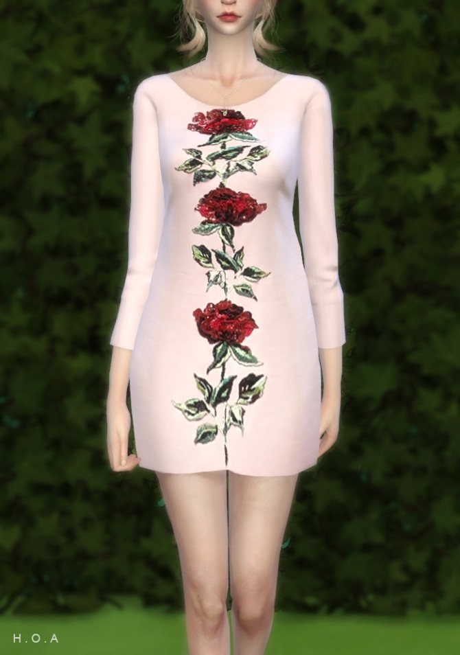 Sims 4 ROSE HAND EMBROIDERED DRESS at HOA