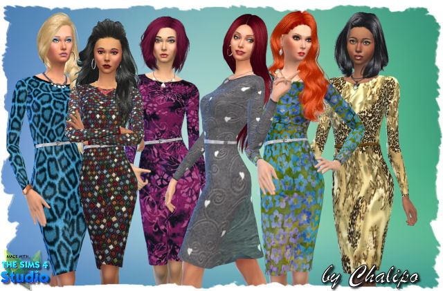 Sims 4 Autumn Dresses by Chalipo at All 4 Sims