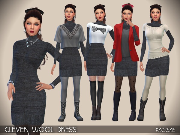 Sims 4 Clever Wool Dress by Paogae at TSR