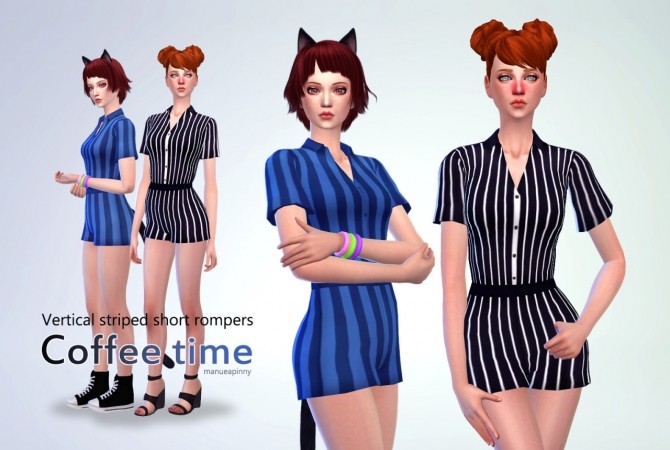Sims 4 Coffee time Vertical striped short rompers at manuea Pinny