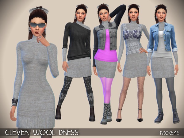 Sims 4 Clever Wool Dress by Paogae at TSR