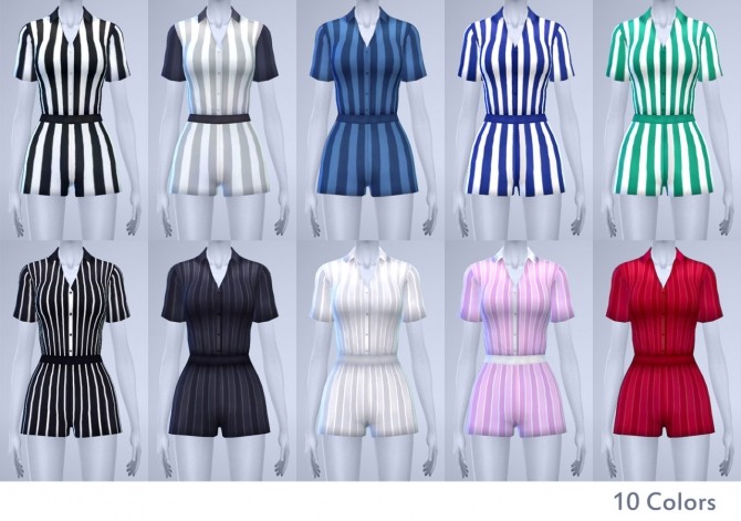 Sims 4 Coffee time Vertical striped short rompers at manuea Pinny