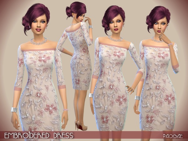 Sims 4 Embroidered Dress by Paogae at TSR