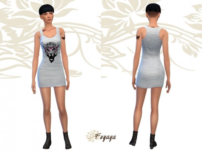 JERSEY DRESS FELINE by Fuyaya at Sims Artists » Sims 4 Updates