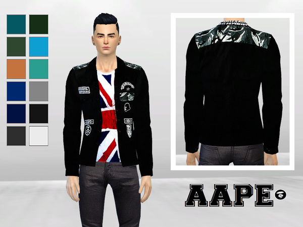 Sims 4 Camouflage And Badges Button Up Jacket by McLayneSims at TSR