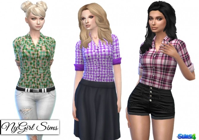 Sims 4 Plaids and Prints Tucked Button Down at NyGirl Sims