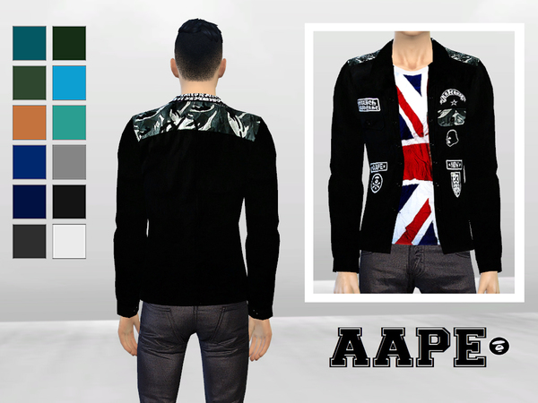Sims 4 Camouflage And Badges Button Up Jacket by McLayneSims at TSR