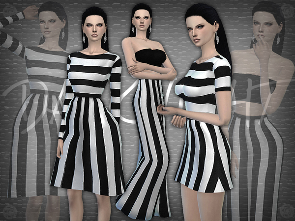 Sims 4 Black and White Striped Set by DarkNighTt at TSR