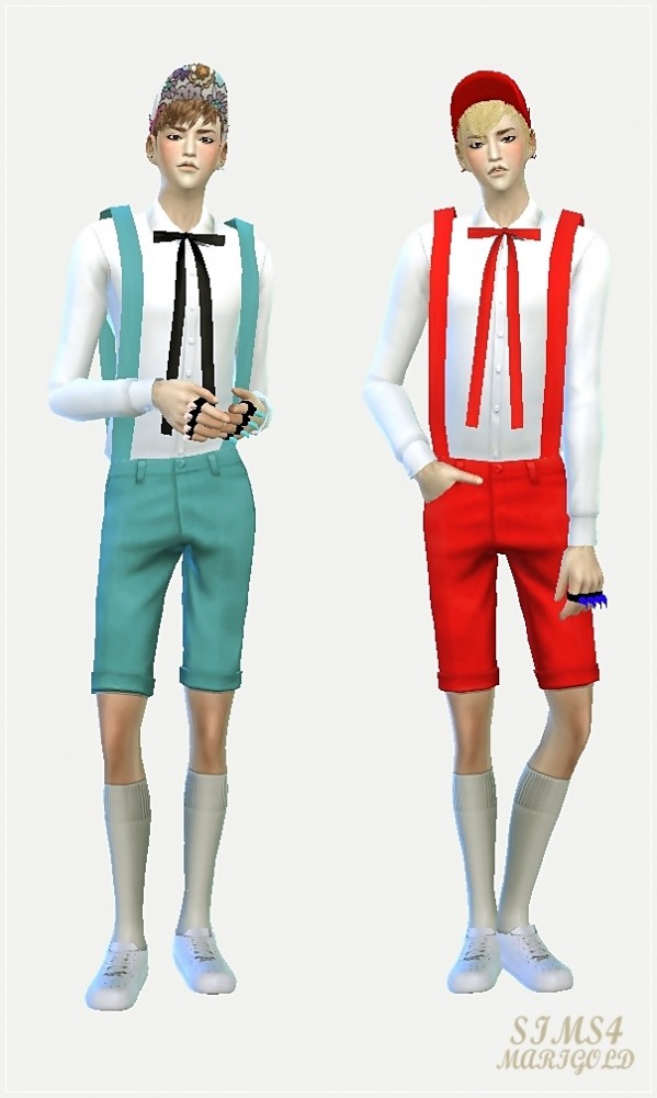 Sims 4 Suspender shorts & ribbon shirts at Marigold