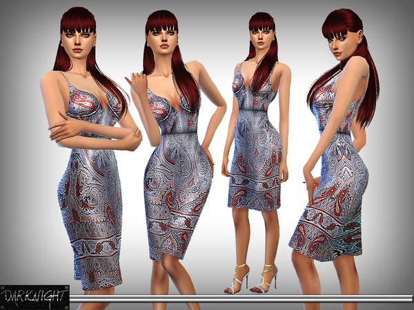 Sims 4 Paisley Print Silk Dress Fall15 by DarkNighTt at TSR