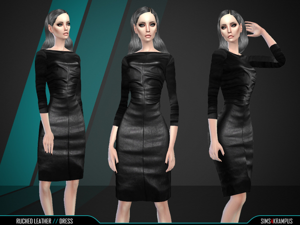 Sims 4 Ruched Leather Dress by SIms4Krampus at TSR