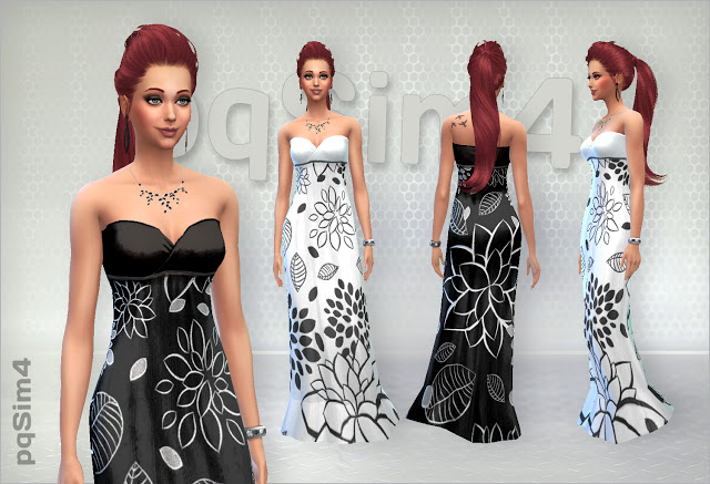 Sims 4 Long dresses printed in black and white at pqSims4