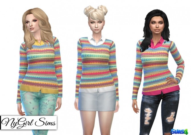 Sims 4 Rainbow Knit Sweater with Colored Button Up at NyGirl Sims