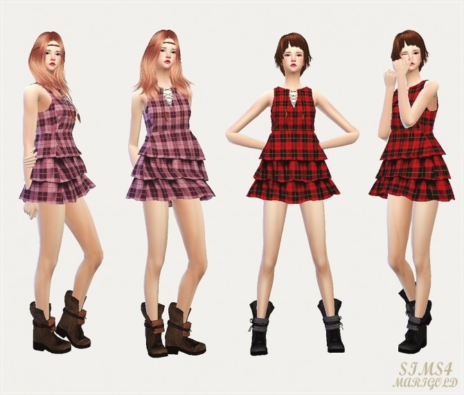 Sims 4 Checked tiered dress at Marigold
