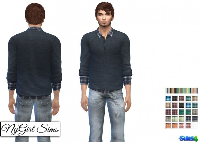 Sims 4 Textured Sweater with Plaid Undershirt at NyGirl Sims