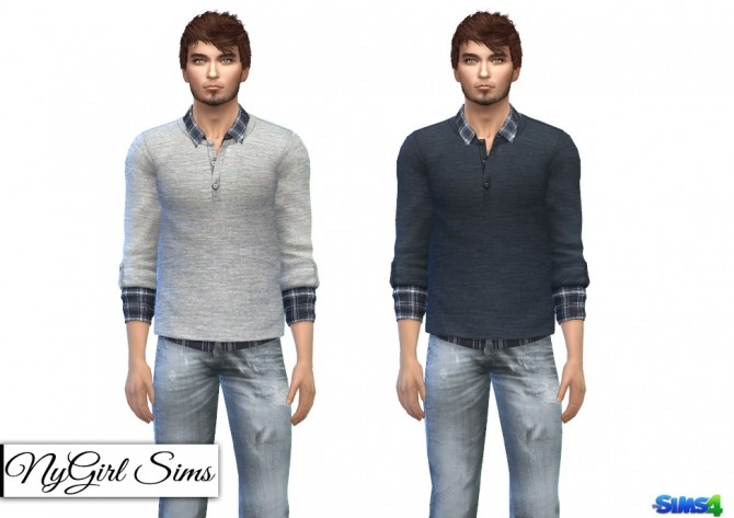 Textured Sweater with Plaid Undershirt at NyGirl Sims » Sims 4 Updates