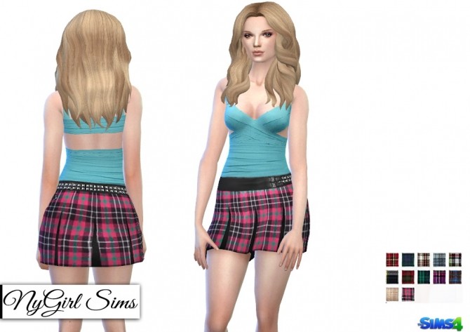 Sims 4 Leather and Plaid Pleated Skirt at NyGirl Sims