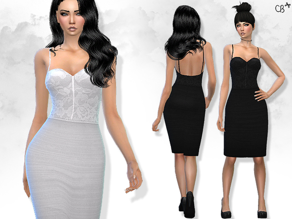 Sims 4 Pencil dress with straps by CherryBerrySim at TSR