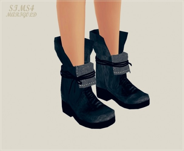 Female up-collar lace-up ankle boots at Marigold » Sims 4 Updates