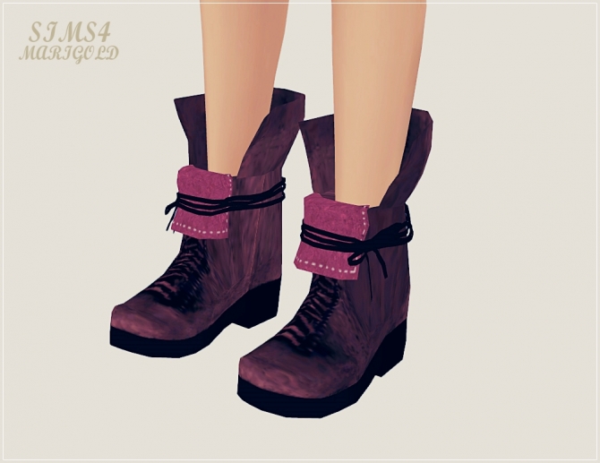 Female up-collar lace-up ankle boots at Marigold » Sims 4 Updates