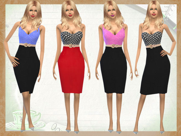 Sims 4 Strapless Belted Dress by melisa inci at TSR