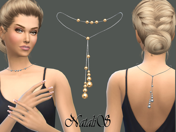 Sims 4 Back drop metal beads necklace by NataliS at TSR