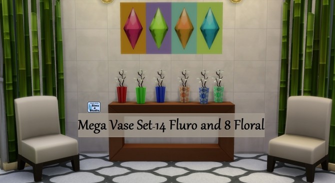 Sims 4 Mega Vase Set 14 Fluro Colours and 8 Floral by wendy35pearly at Mod The Sims