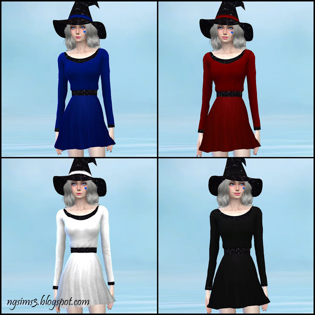 Sims 4 Black Glitz Witch Clothes Set Dress at NG Sims3
