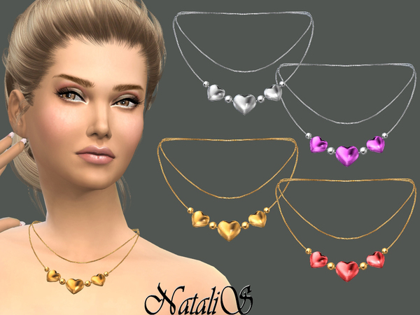 Sims 4 Three hearts necklace by NataliS at TSR