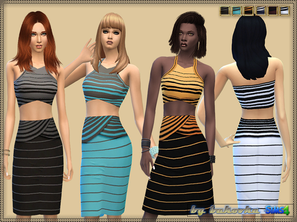 Sims 4 Dress Striped by bukovka at TSR