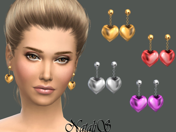 Sims 4 Heart drop earrings by NataliS at TSR