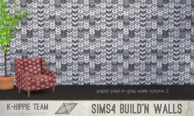Sims 4 7 Paper Walls Pixel in Gray volume 2 at K hippie