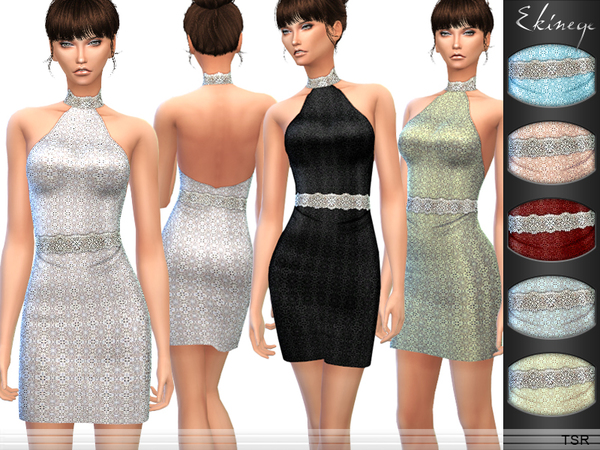 Sims 4 Embellished Halter Dress by ekinege at TSR