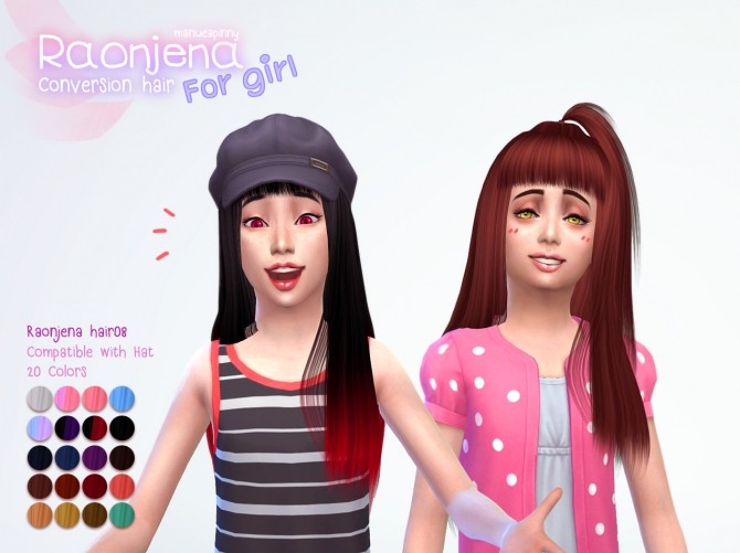 Sims 4 3 Raonjena conversion hairs for girl at manuea Pinny