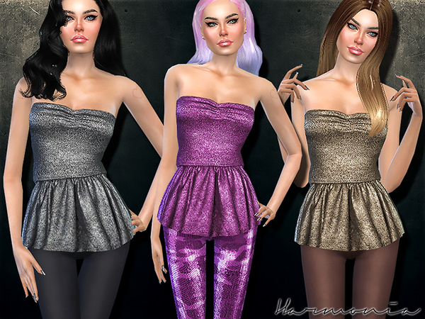 Sims 4 Strapless Top With Peplum In Metallic by Harmonia at TSR