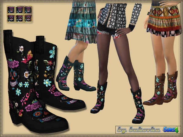 Sims 4 Embroidered Cowboy Boots by bukovka at TSR