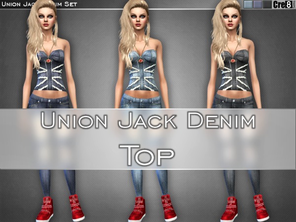 Sims 4 Union Jack Denim Set by Cre8Sims at TSR