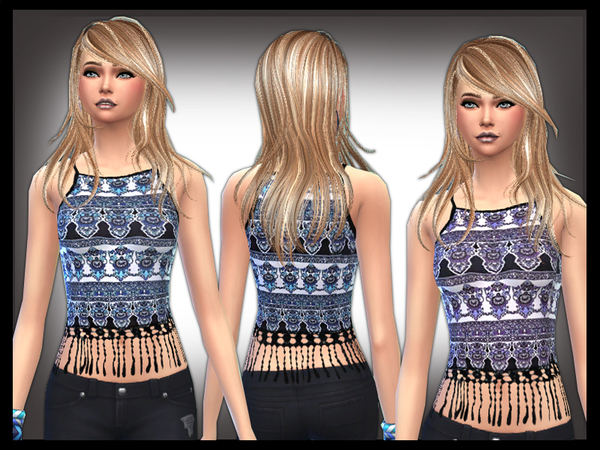 Sims 4 Boho Print trimmed top by shanelle.sims at TSR