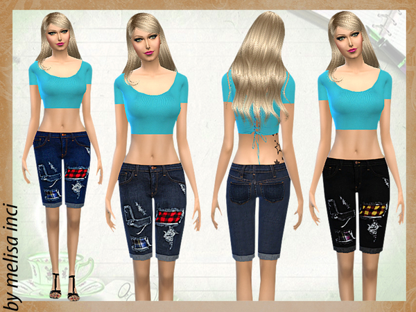 Sims 4 Knee Length Patch Shorts by melisa inci at TSR