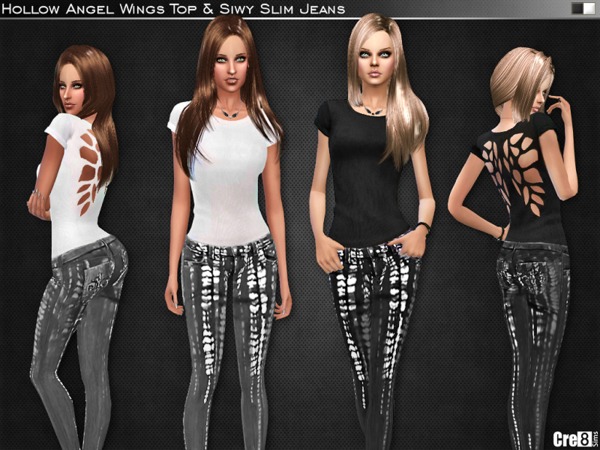 Sims 4 Hollow Out Angel Wings Top and Siwy Slim Jeans by Cre8Sims at TSR