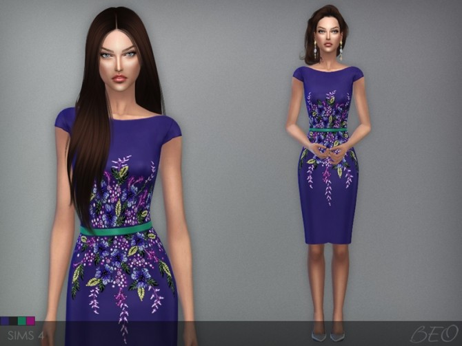 Sims 4 Multicolored embroidered short dress at BEO Creations