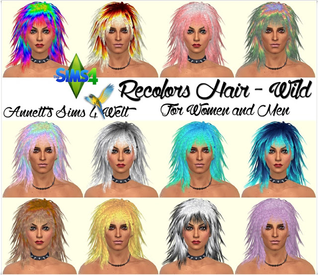 Sims 4 Wild hair recolors at Annett’s Sims 4 Welt