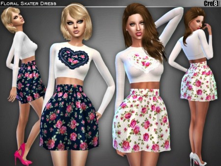 Floral Heart Skater Dress by Cre8Sims at TSR