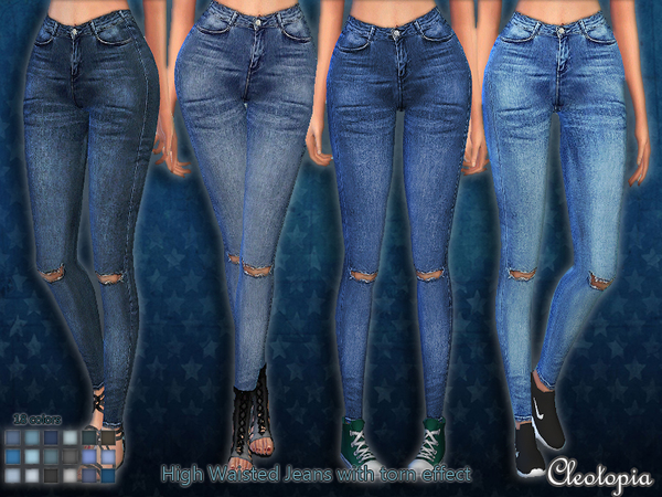 Sims 4 High Waisted Jeans with torn effect by Cleotopia at TSR