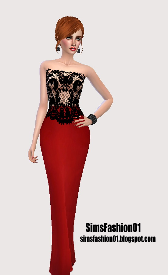 Sims 4 Red Long Dress at Sims Fashion01