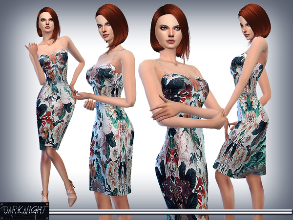 Sims 4 Floral Printed Silk Dress by DarkNighTt at TSR